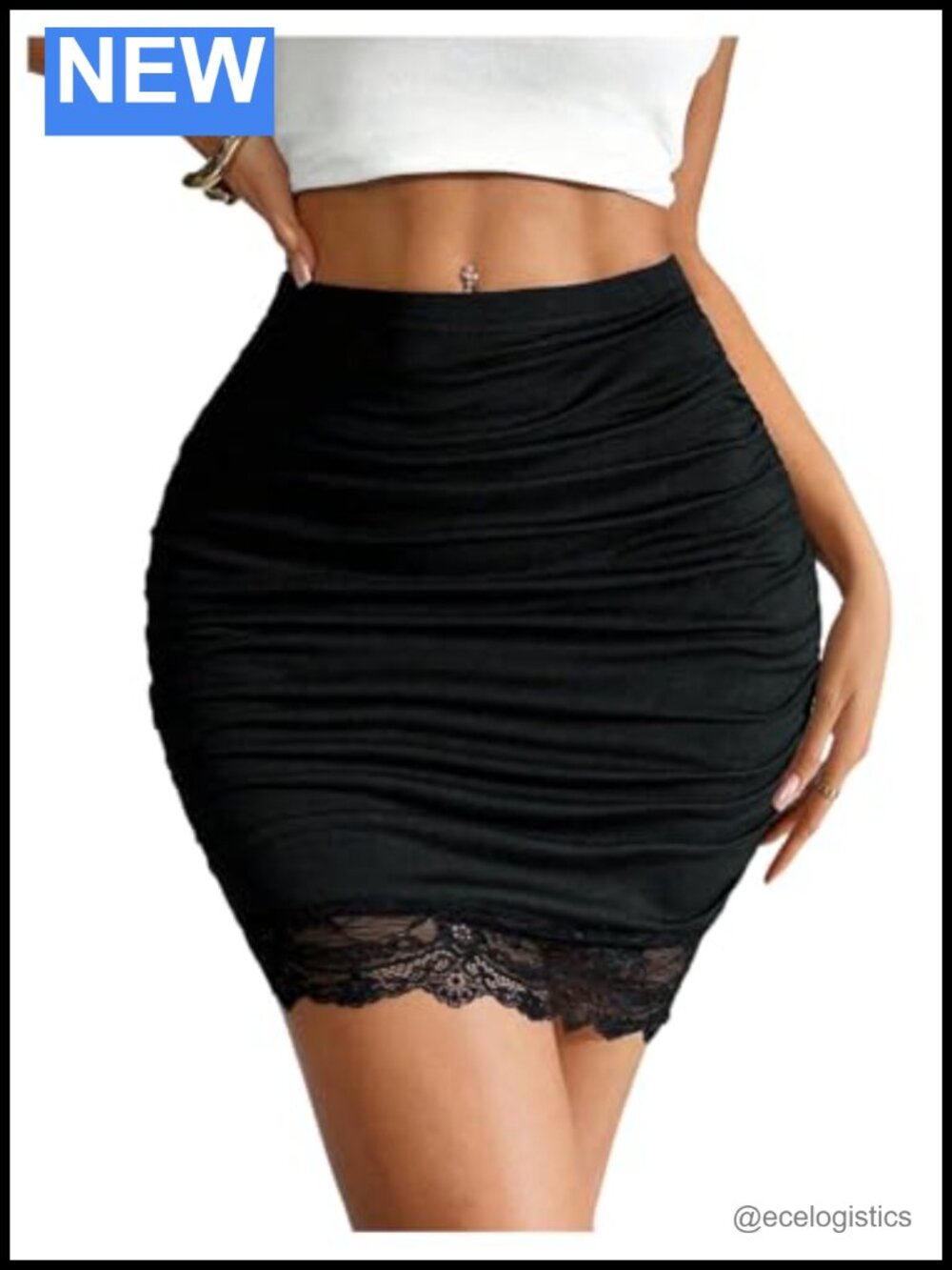 Women's Lace Ruched Bodycon Mini Pencil Skirt High Waisted Night Out